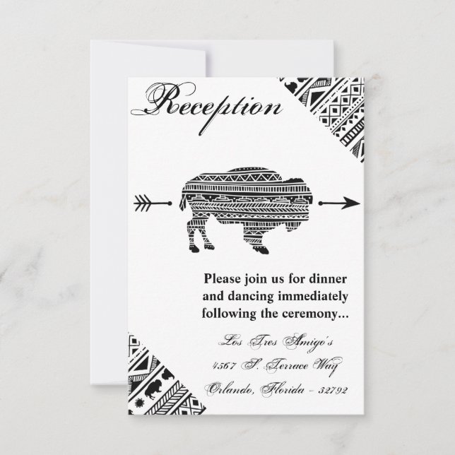 3.5x5 Reception Card Boho Buffalo Tribal Pattern B (Front)