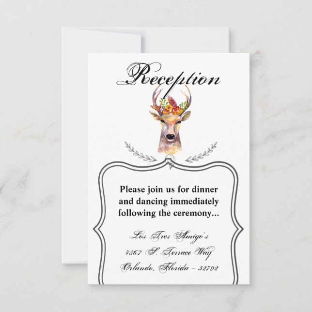 3.5x5 Reception Card boho deer Buck Head Browning (Front)