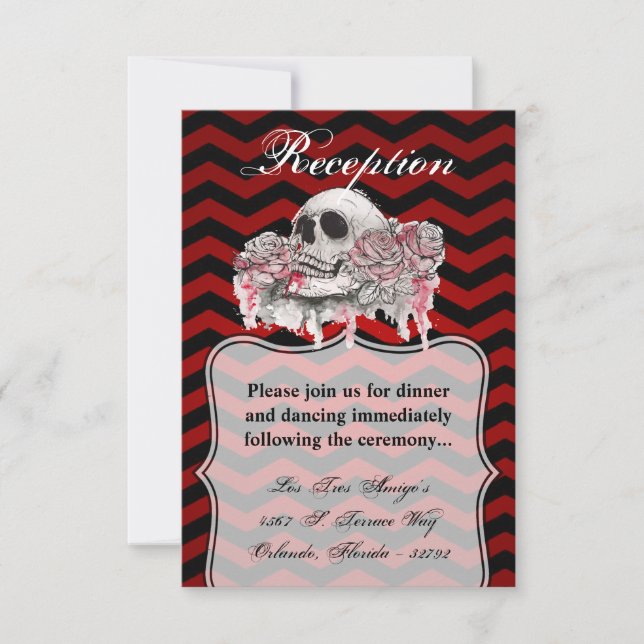 3.5x5 Reception Card skull Rose Gothic Chevron red (Front)