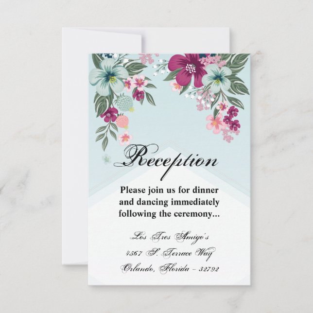 3.5x5 Reception Card Tropical Flower on Blue Ombre (Front)