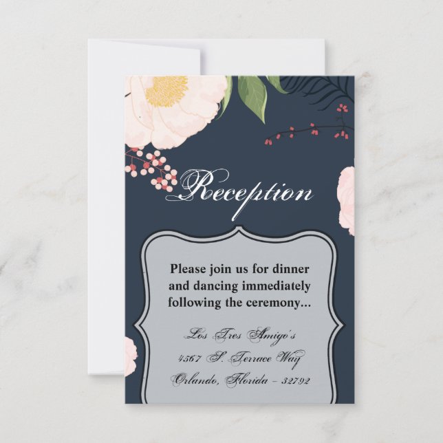 3.5x5 Reception Card White Floral Flowers on Dark (Front)
