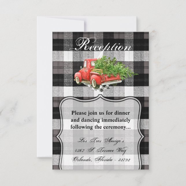 3.5x5 Reception Card XMAS Truck Buffalo Plaid Blac (Front)