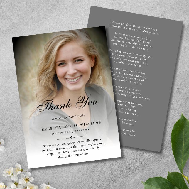 3.5x5 Thank You Custom Funeral Photo Sympathy Grey Card (Creator Uploaded)