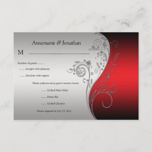 3.5x5 Vintage Red Black and Silver Floral RSVP Card