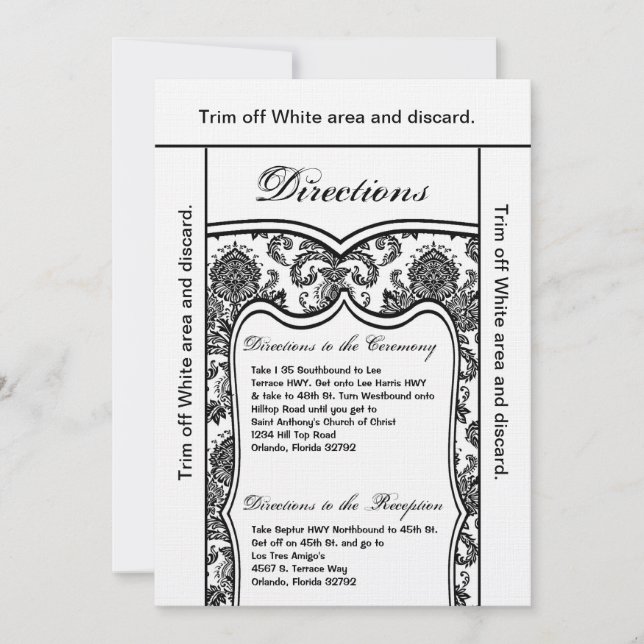 3.5x6 Directions Card Black Damask (Front)