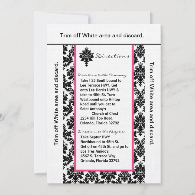 3.5x6 Directions Card Black Pink Damask (Front)