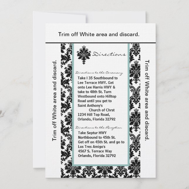 3.5x6 Directions Card Black Tiff Damask (Front)