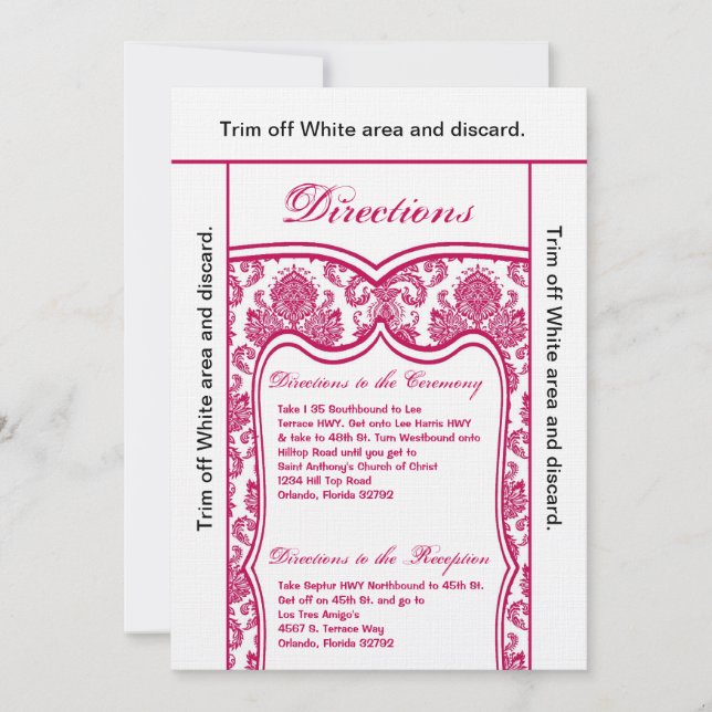 3.5x6 Directions Card Fusia Pink Damask (Front)