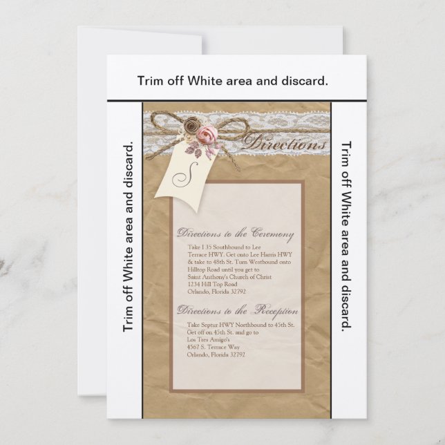 3.5x6 Directions Card Kraft Paper Lace Twine Bow (Front)