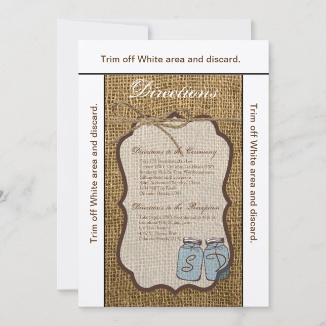 3.5x6 Directions Card Mason Jar Burlap Country Rus (Front)