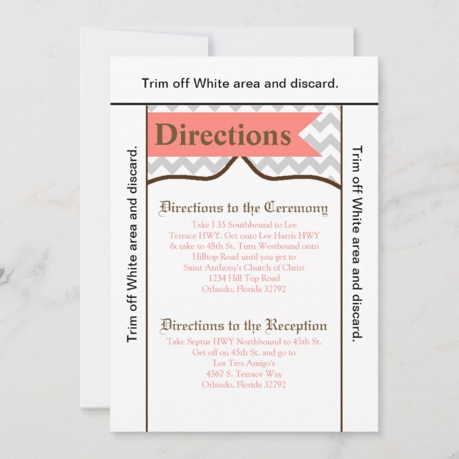 3.5x6 Directions Card Modern Chevron Stripe Coral (Front)
