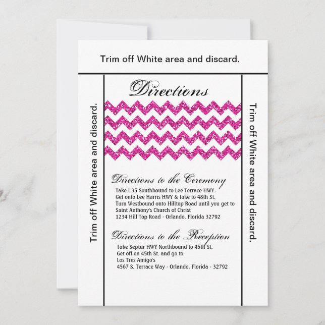 3.5x6 Directions Card Pink Glitter Chevron Stripe (Front)