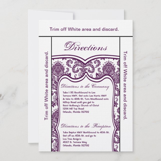 3.5x6 Directions Card Plum Purple Damask (Front)