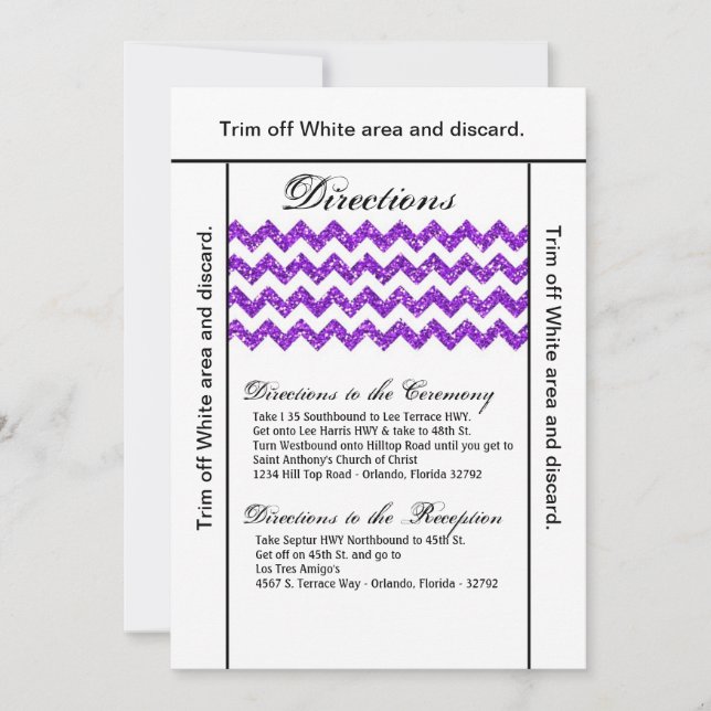 3.5x6 Directions Card Purpl Glitter Chevron Stripe (Front)