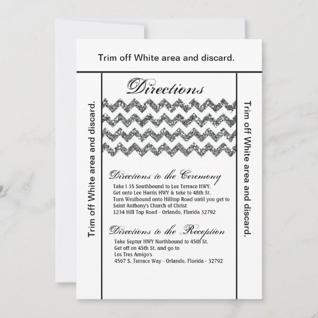 3.5x6 Directions Card Silve Glitter Chevron Stripe (Front)