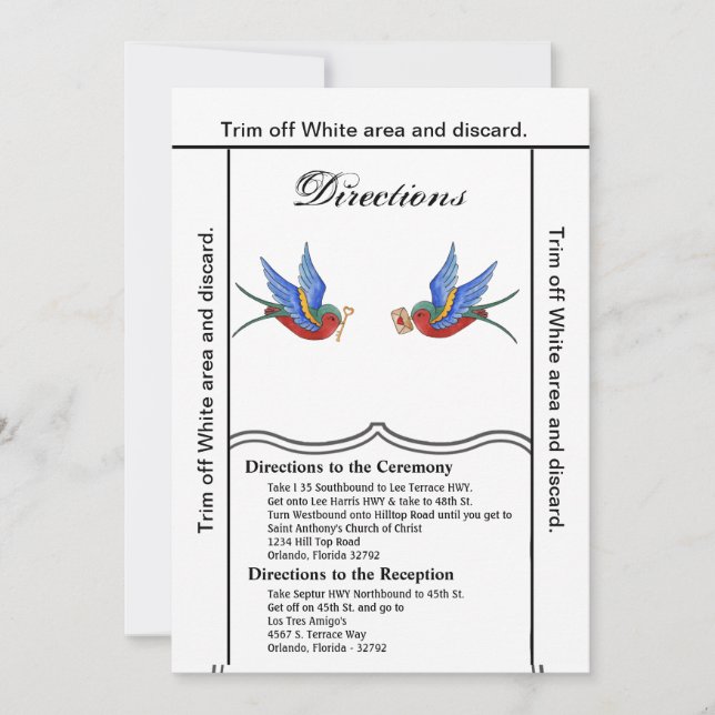 3.5x6 Directions Card Traditional Bird Tattoo Spar (Front)