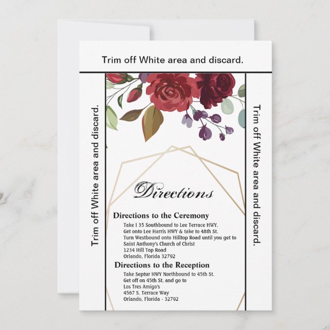 3.5x6 Directions Card White Roses Gold Geometric (Front)