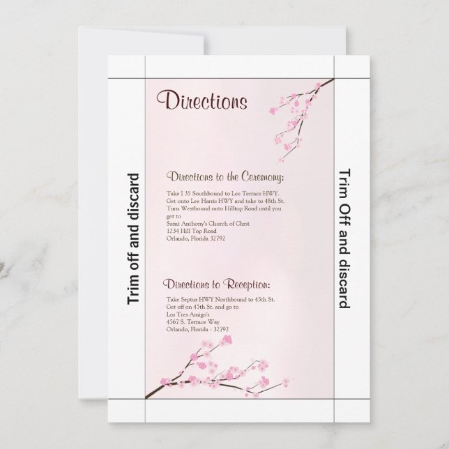 3.5x7 Directions Pink Cherry Blossom Invitation (Front)