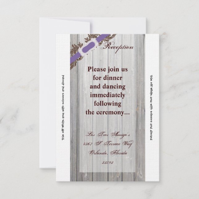 3.5x7 Reception Card Barn Wood Diamond Ribbon Band (Front)
