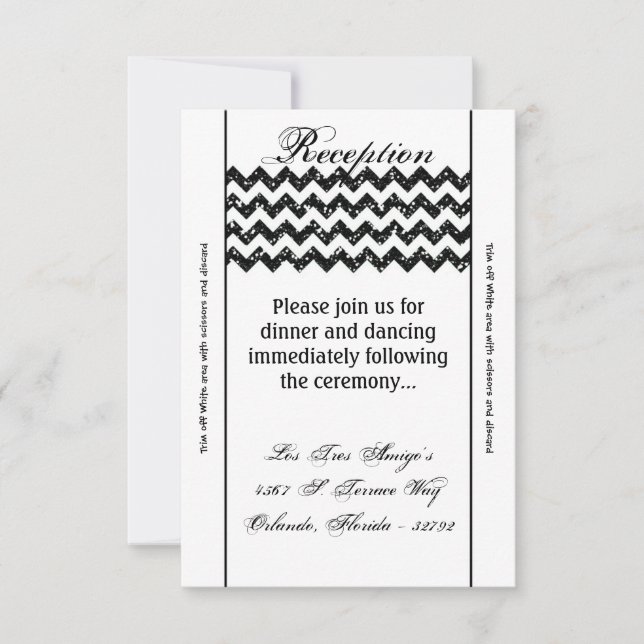 3.5x7 Reception Card Black Glitter Chevron Stripe (Front)
