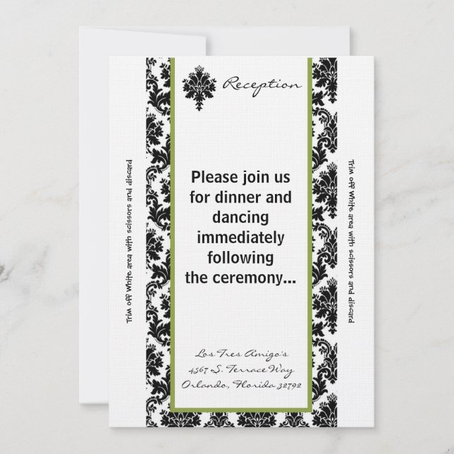 3.5x7 Reception Card Black Green Damask (Front)