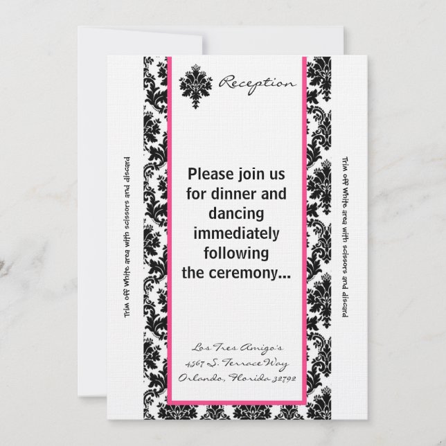3.5x7 Reception Card Black Pink Damask (Front)