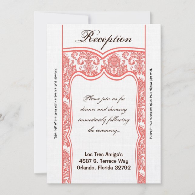 3.5x7 Reception Card Coral White Damask (Front)