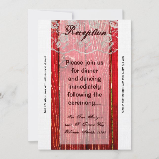 3.5x7 Reception Card Country Lace Red Wash Wood (Front)