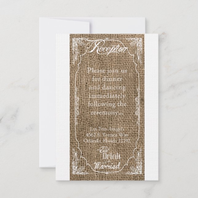 3.5x7 Reception Card Eat Drink Be Married Burlap (Front)