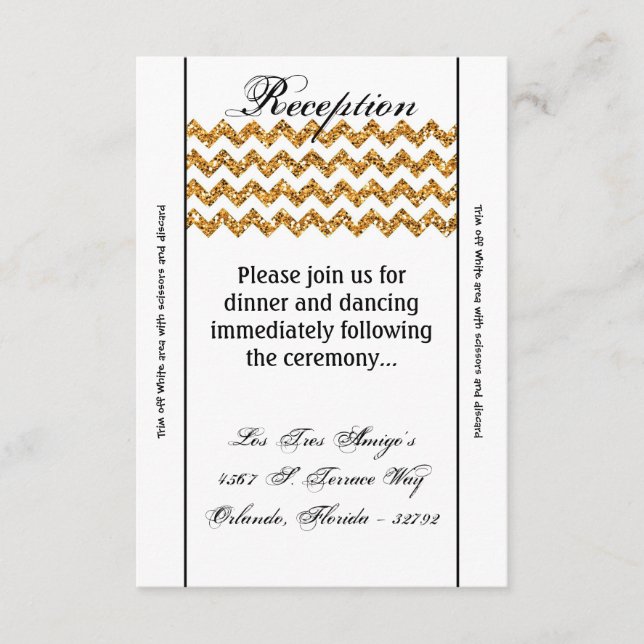 3.5x7 Reception Card Gold Glitter Chevron Stripe (Front)