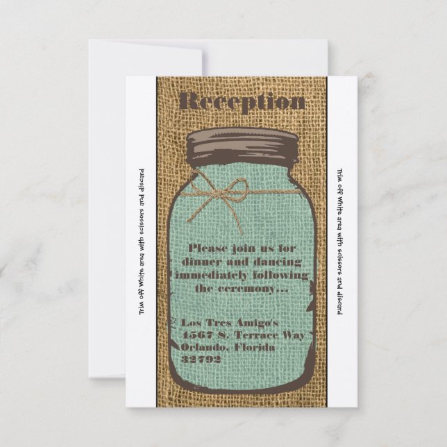 3.5x7 Reception Card Mason Jar Burlap Country Rust (Front)