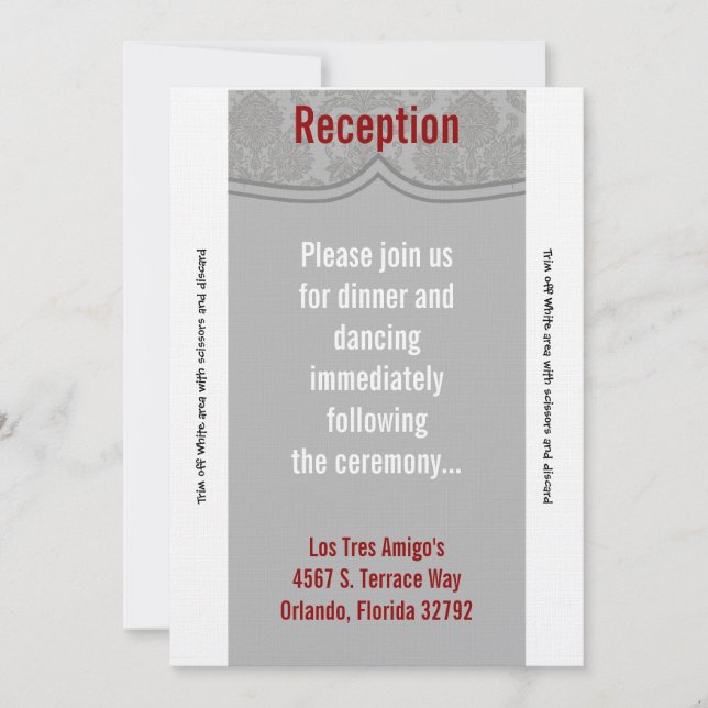 3.5x7 Reception Card Modern Grey Damask (Front)