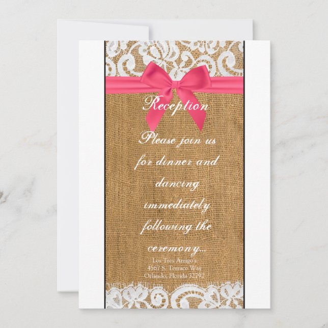 3.5x7 Reception Card Pink Burlap Lace (Front)