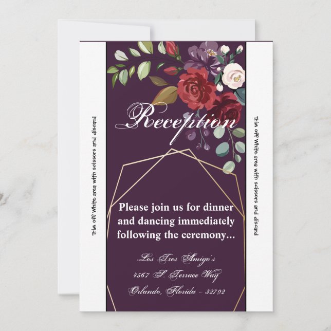 3.5x7 Reception Card Plum Purple Roses Gold Geomet (Front)