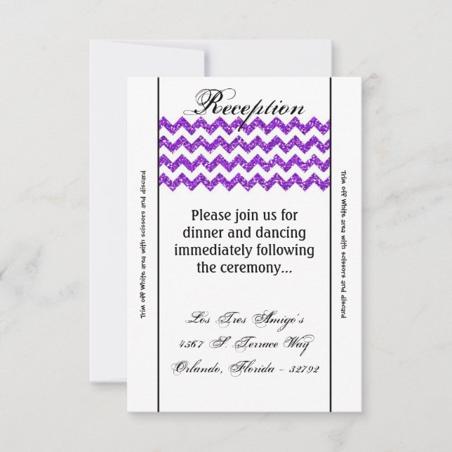 3.5x7 Reception Card Purpl Glitter Chevron Stripe (Front)