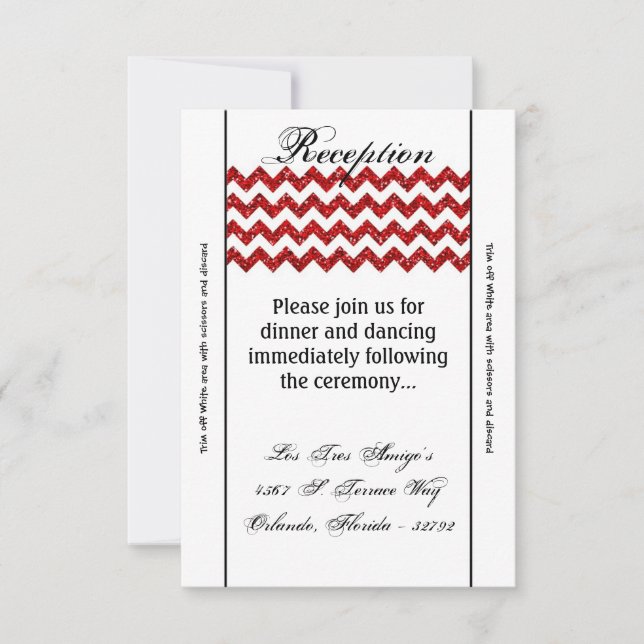 3.5x7 Reception Card Red Glitter Chevron Stripe (Front)