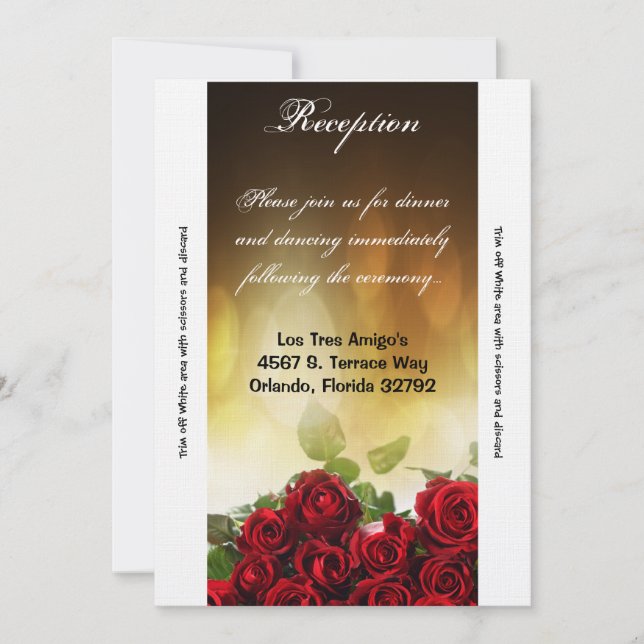 3.5x7 Reception Card Red Rose Bouquet Bridal Flowe (Front)