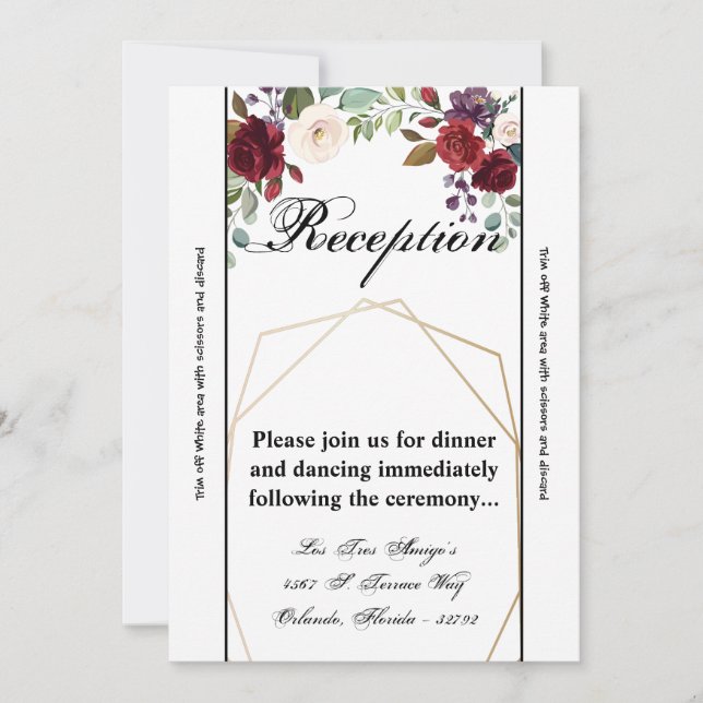 3.5x7 Reception Card Roses on White with Gold Geom (Front)