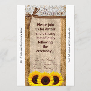 3.5x7 Reception Card Sunflower Lace Burlap Country