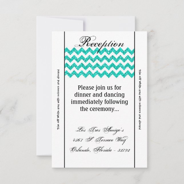3.5x7 Reception Card Teal Glitter Chevron Stripe (Front)