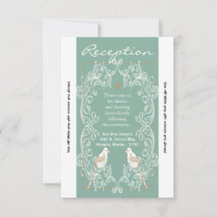 3.5x7 Reception Card Vintage Love Birds Aqua Teal