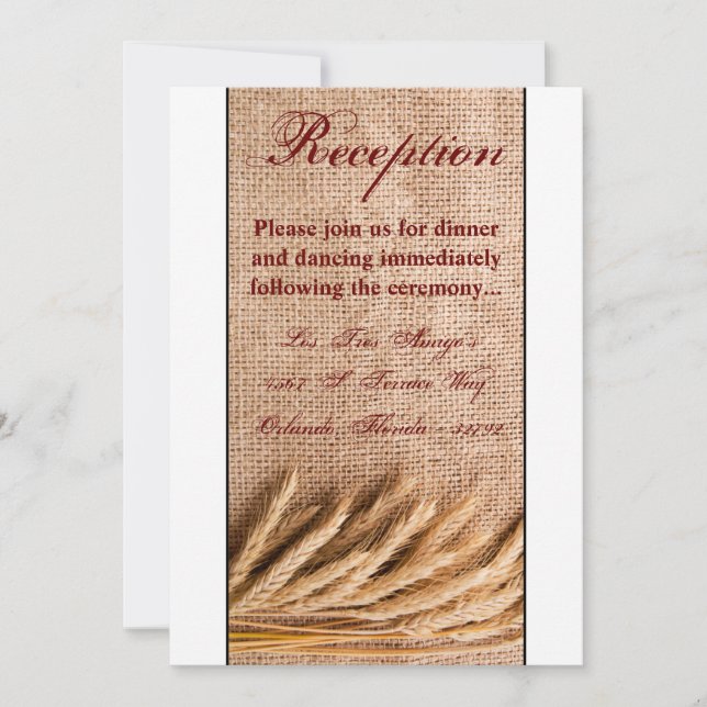 3.5x7 Reception Card Wheat on Burlap Sack Country (Front)