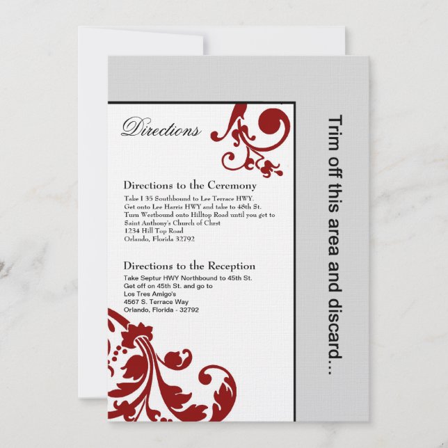 3.5x7 Red Floral Directions Card (Front)