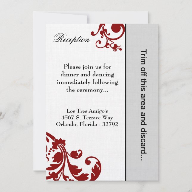 3.5x7 Red Floral Filigre Reception Card (Front)