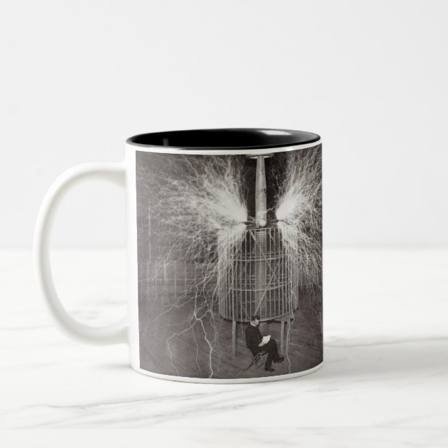 3, 6, 9 Conspiracies Nikola Tesla "The Goat" Two-Tone Coffee Mug (Left)