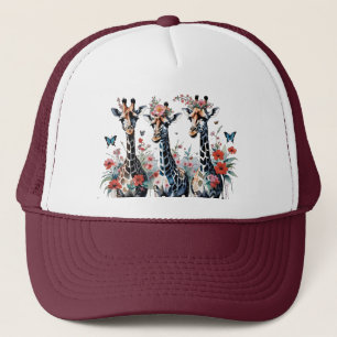 3 Adorable Giraffes with Flowers Trucker Hat