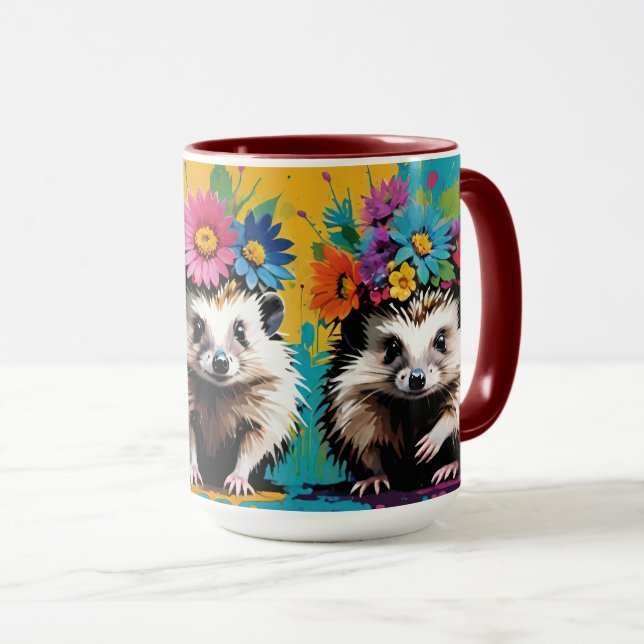 3 Adorable Hedgehogs with Flower Crowns Mug (Front Right)