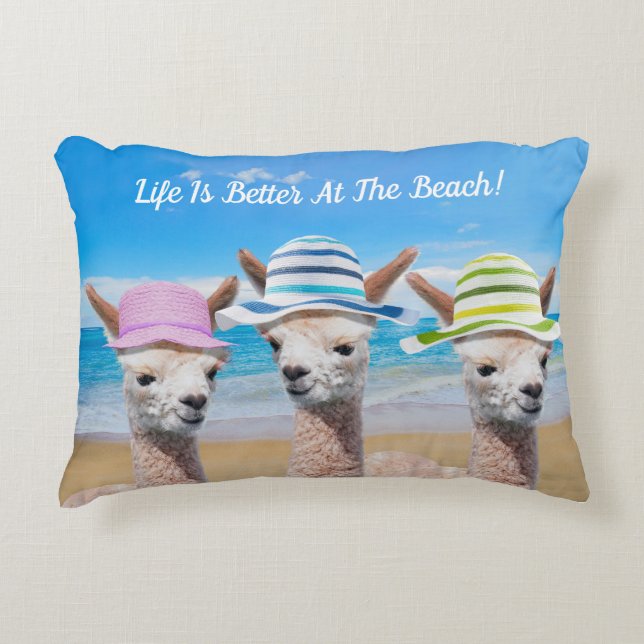 3 Alpacas Life Is Better At The Beach! Personalise Decorative Cushion (Front)