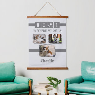 3 animal pet photo collage grey  hanging tapestry