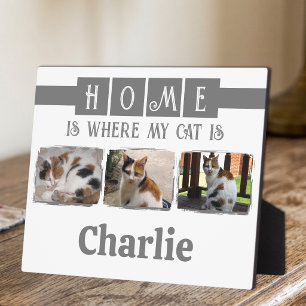 3 animal pet photo collage white grey plaque